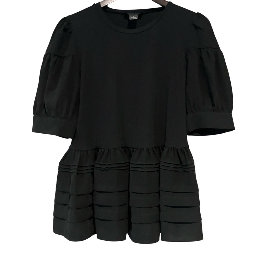 Gracia Short Sleeve Ruffles Pleats Tiered Babydoll Black Dress Women's Sz M - Picture 2 of 11